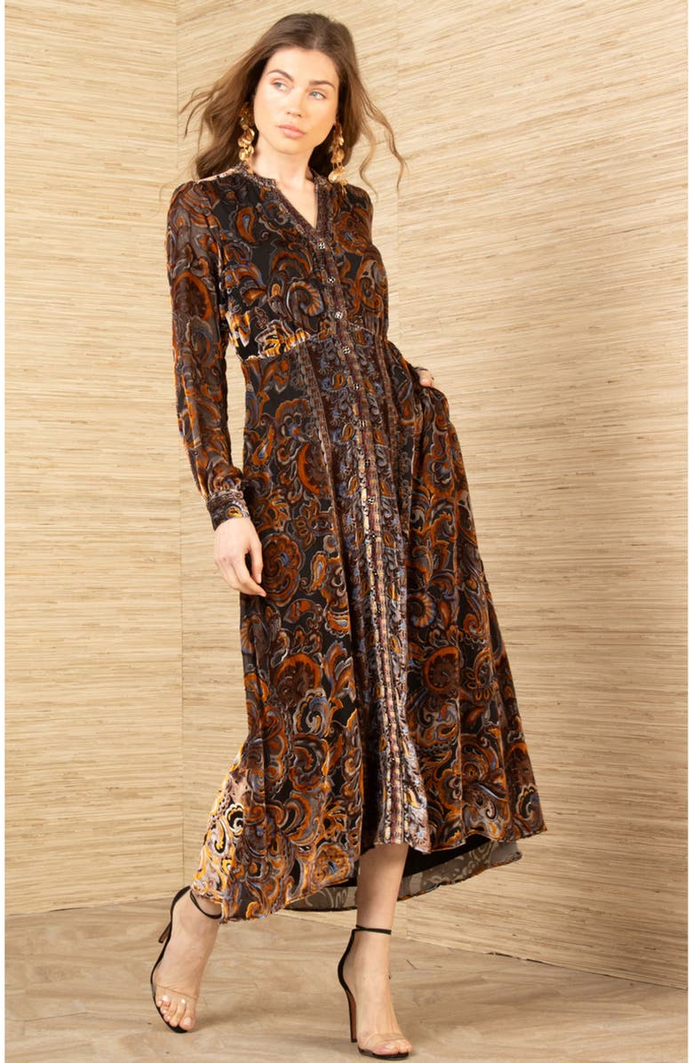 Hale Bob Clarissa Velvet Midi Dress, Alternate, color, 
