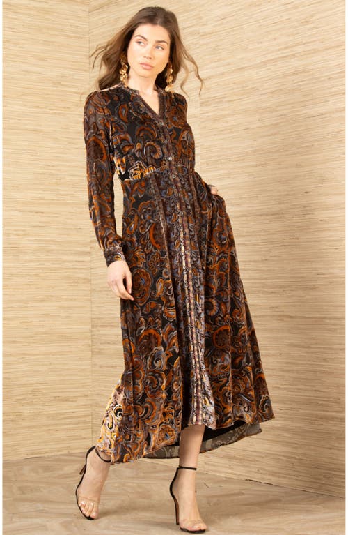 Hale Bob Clarissa Velvet Midi Dress In Brown