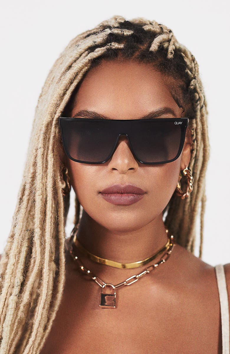 QUAY Night Fall 52mm Gradient Flat Top Sunglasses, Alternate, color, Black/ Smoke