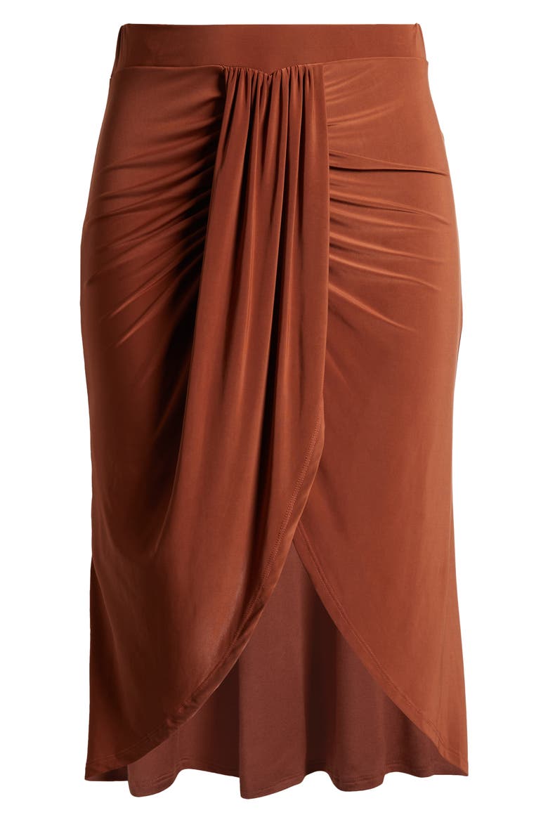 Draped Wrap Skirt, Alternate, color, TOBACCO