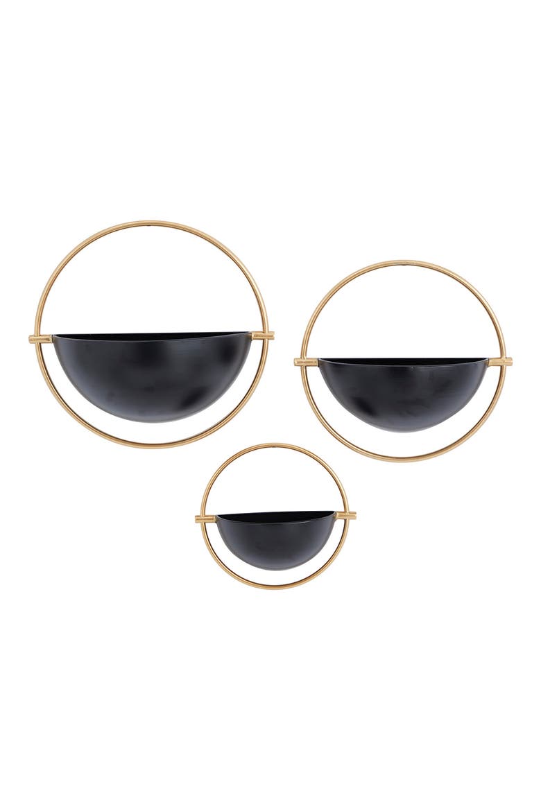 Black Metal Indoor Outdoor Geometric Wall Planter - Set of 3, Alternate, color, BLACK