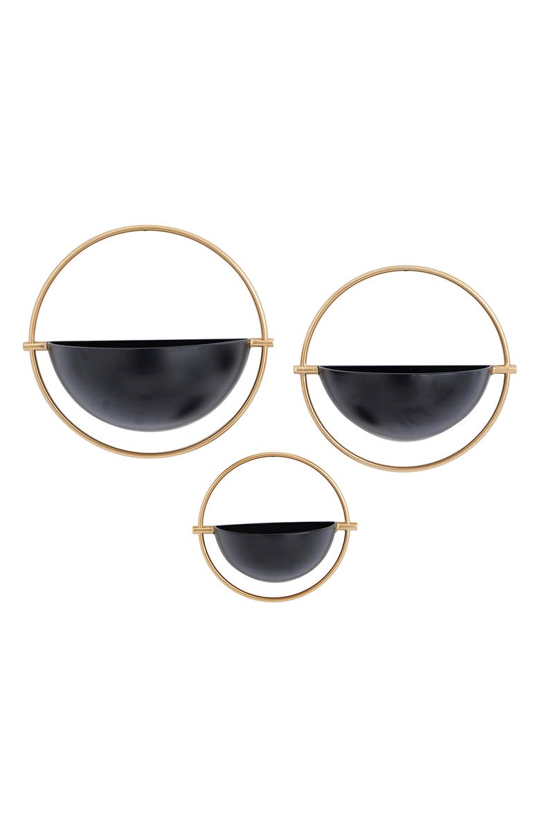 VIVIAN LUNE HOME Black Metal Indoor Outdoor Geometric Wall Planter - Set of 3, Alternate, color, Black