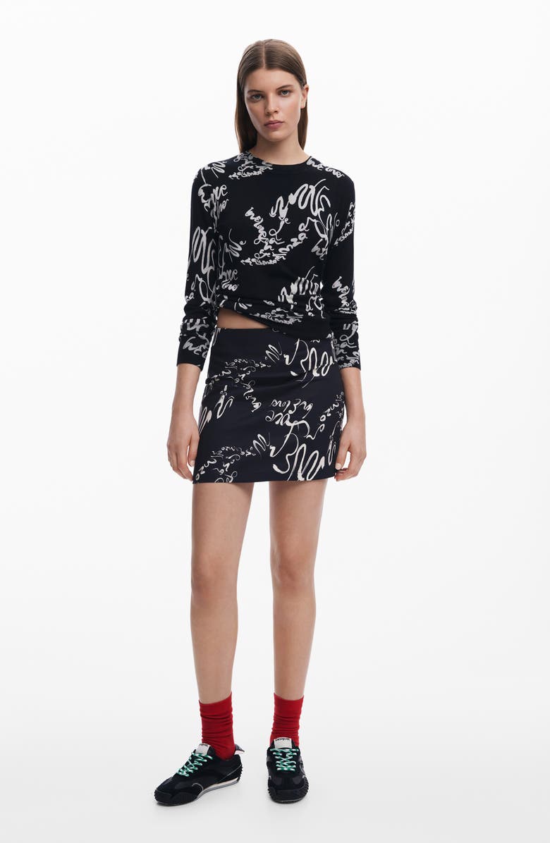 Desigual Sketchbook Print Miniskirt, Alternate, color, 