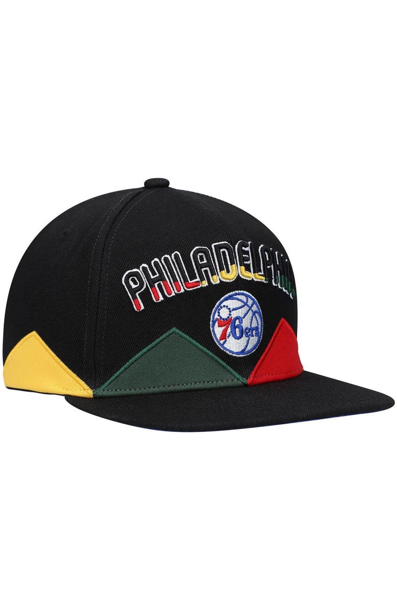 Mitchell & Ness Men's Mitchell & Ness Black Philadelphia 76ers Black History Month Snapback Hat, Alternate, color, Black
