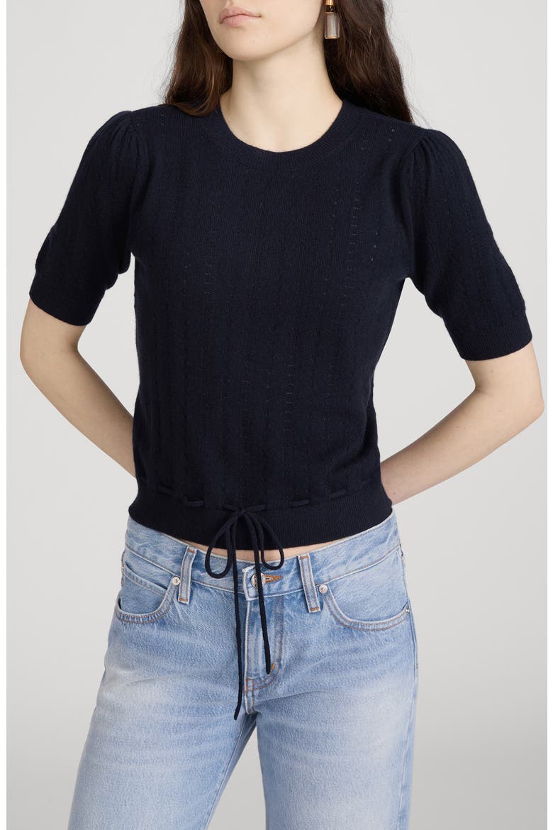 The Cashmere Charm Pointelle Sweater, Alternate, color, NAVY