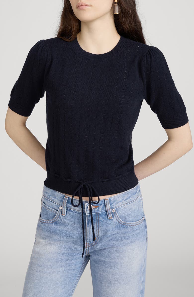 FRAME The Cashmere Charm Pointelle Sweater, Alternate, color, Navy