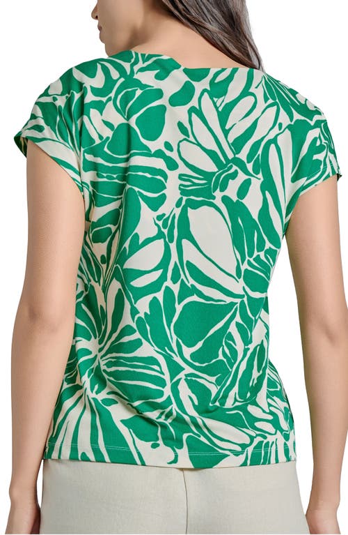 Jones New York Abstract Print Keyhole Crepe Top In Kelly/jones White