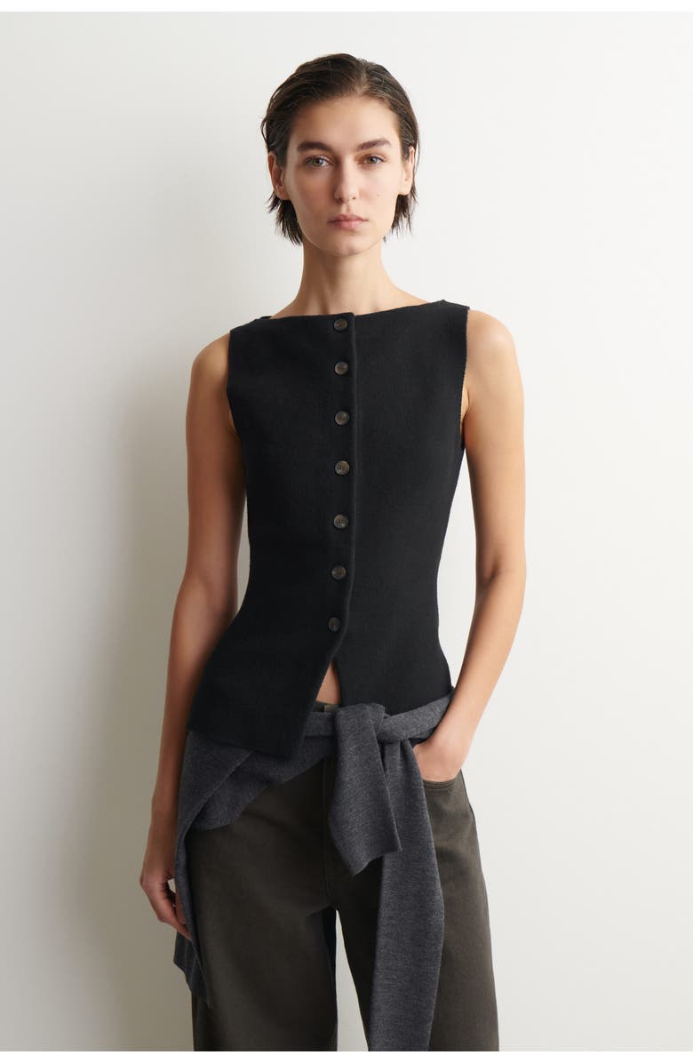 COS Cotton-Blend Crepe Vest, Main, color, Black