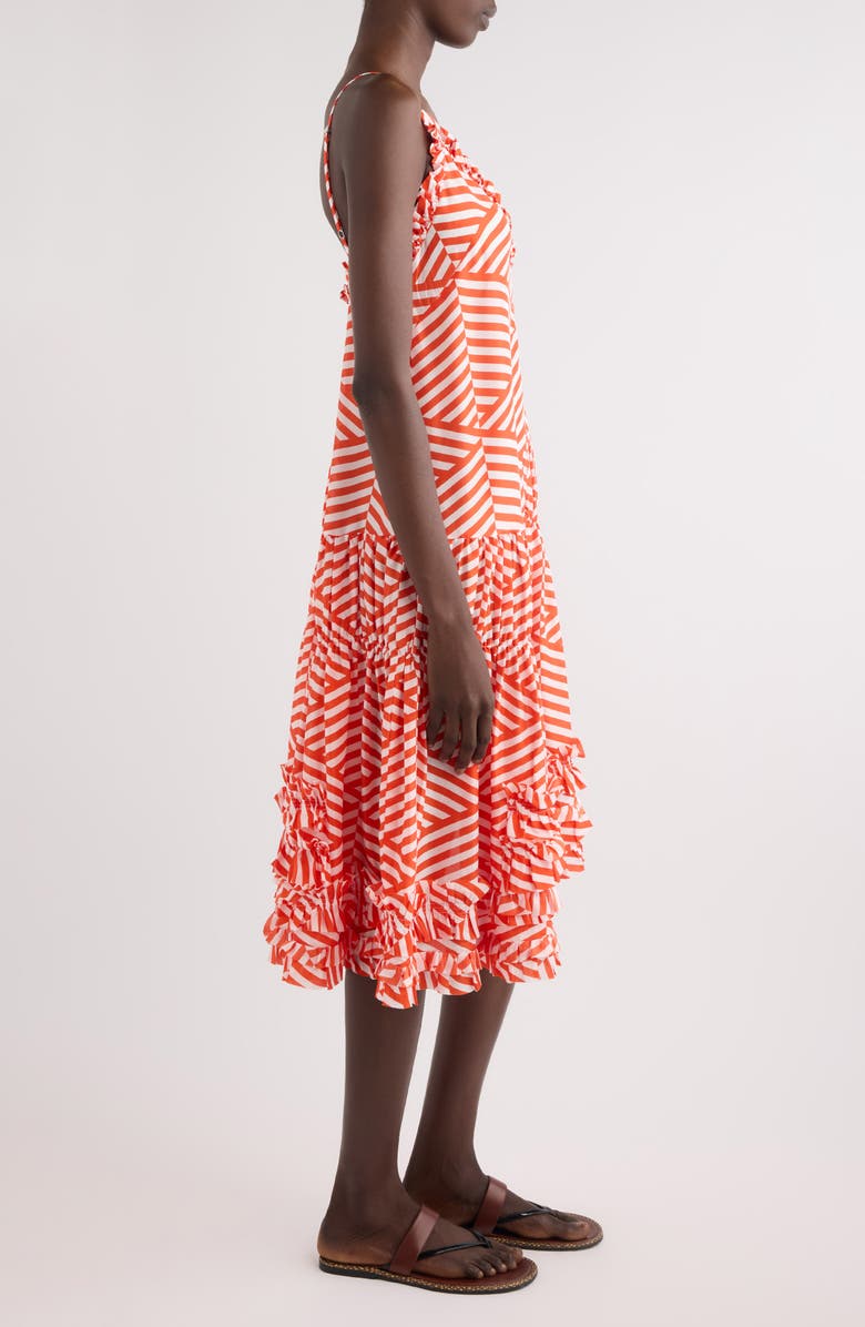 Dries Van Noten Demi Diamond Stripe Tiered Silk Dress, Alternate, color, Red