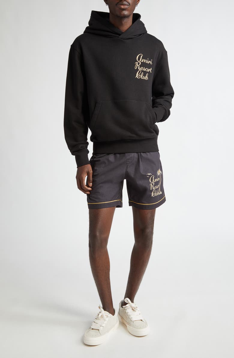 AMIRI Resort Club Embroidered Cotton Shorts, Alternate, color, Black