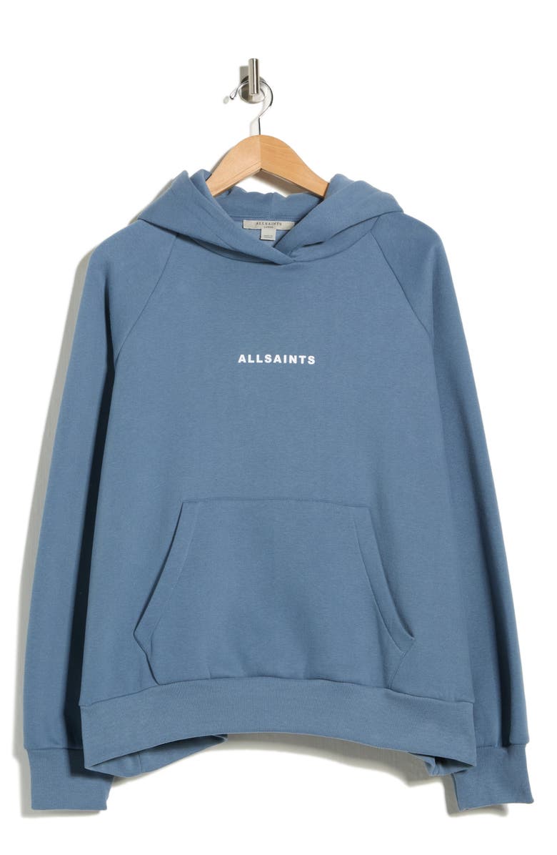 AllSaints Tour Talon Logo Graphic Hoodie, Alternate, color, Flint Stone Blue