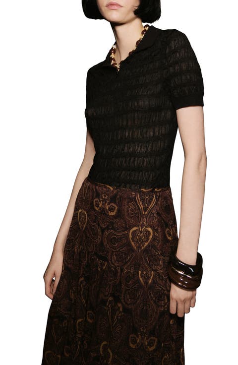 Textured Short Sleeve Polo Sweater