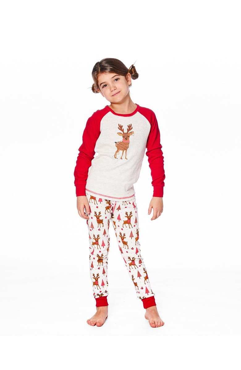 Deux par Deux Organic Cotton Two-Piece Pajamas Girly Reindeer, Alternate, color, Beige