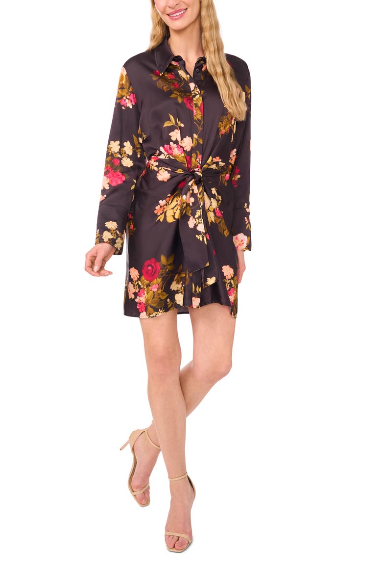 Laurel Floral Long Sleeve Shirtdress, Alternate, color, RICH BLACK