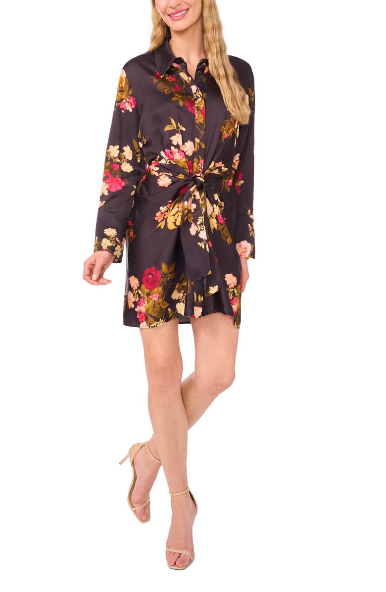 Ted Baker Laurel Floral Long Sleeve Shirtdress, Alternate, color, Rich Black