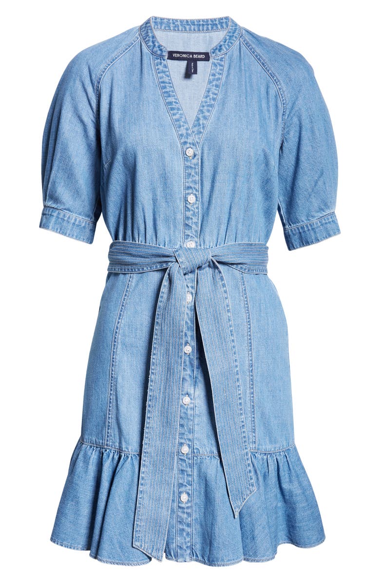 Veronica Beard Kanika Belted Denim Minidress, Alternate, color, Iceberg