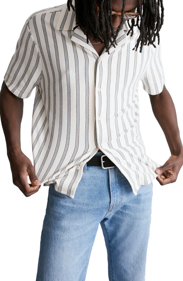 Madewell Stripe Textured Easy Short Sleeve Knit Button-Up Shirt, Main, color,