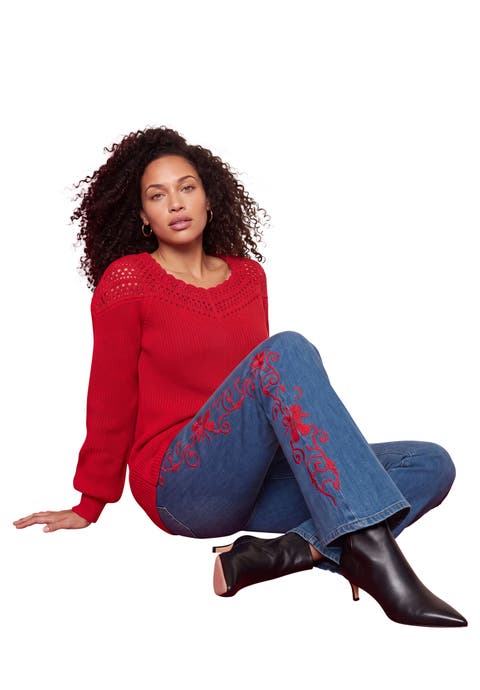 Plus Size Crochet Pullover Sweater With Sweetheart Neckline