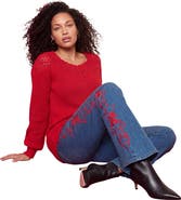 Roaman's Plus Size Crochet Pullover Sweater With Sweetheart Neckline (plus)