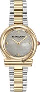 FERRAGAMO Gancini Mother-of-Pearl Two-Tone Twisted Bracelet Watch, 32mm