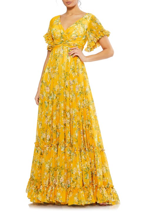 Flounce Sleeve Floral Maxi Dress