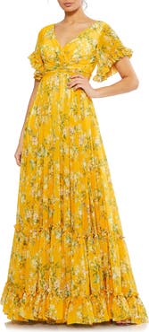 Mac Duggal Flounce Sleeve Floral Maxi Dress