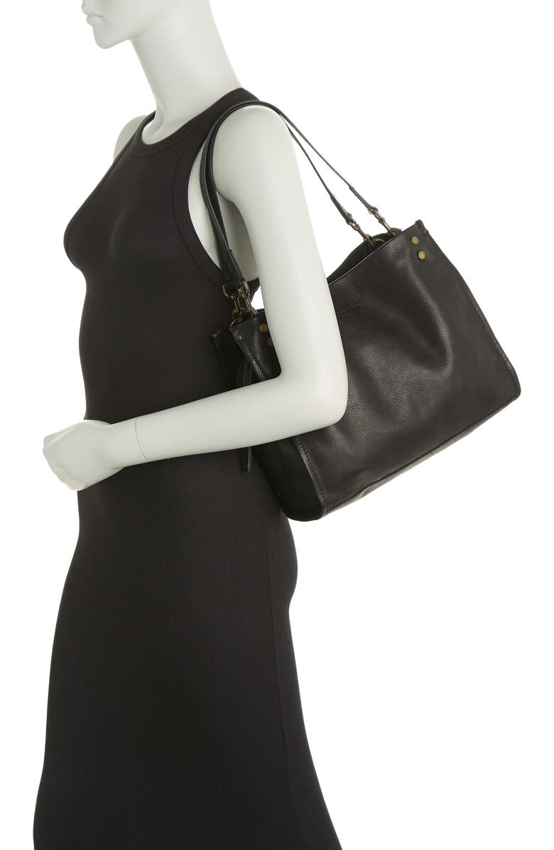 AMERICAN LEATHER CO. Lenox Leather Satchel, Alternate, color, Black Smooth