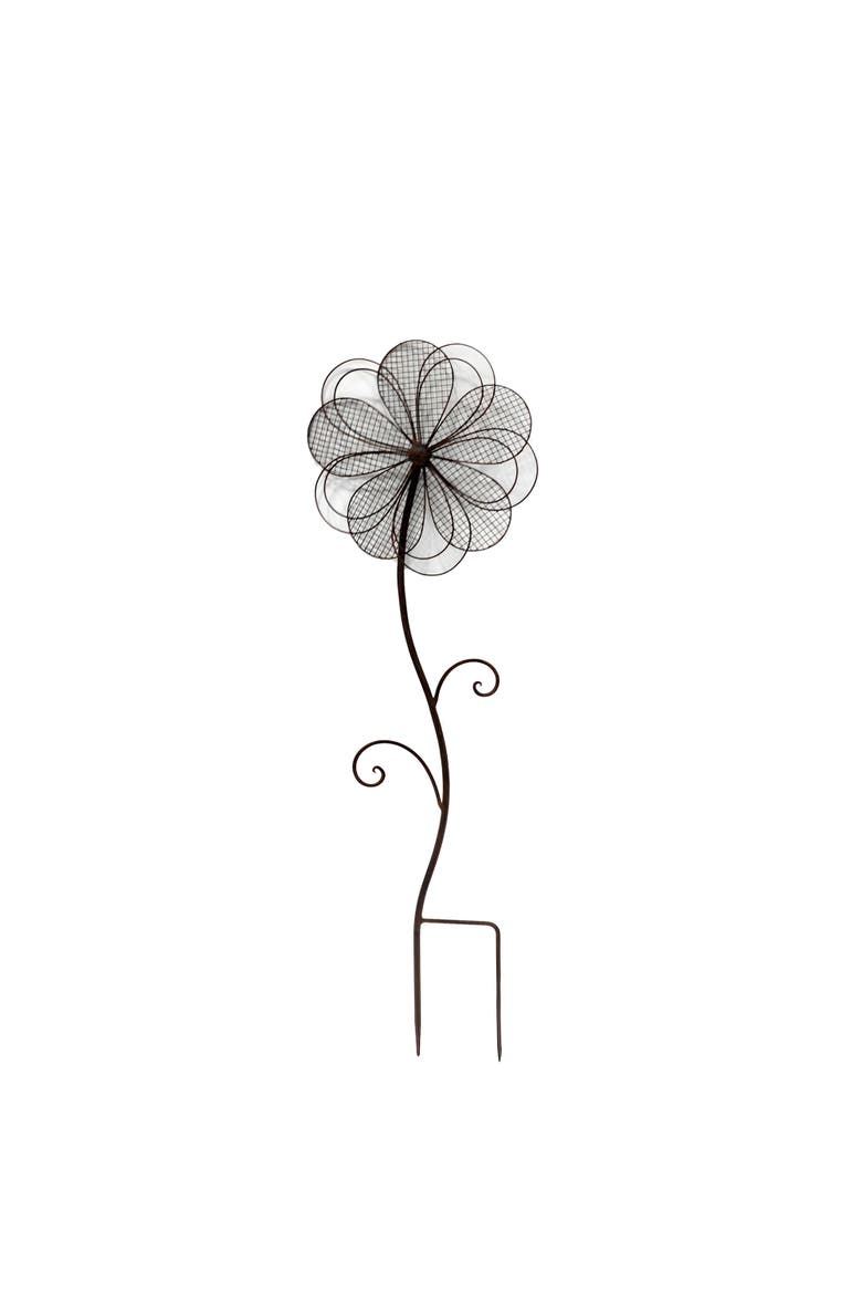 Metal 33.5 in. Petal Flower Garden Stake, Main, color, Black