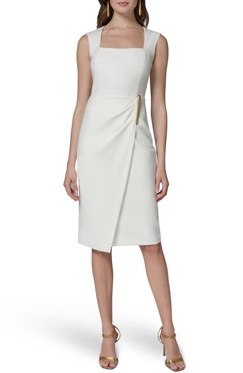 Wrap Front Sleeveless Sheath Dress