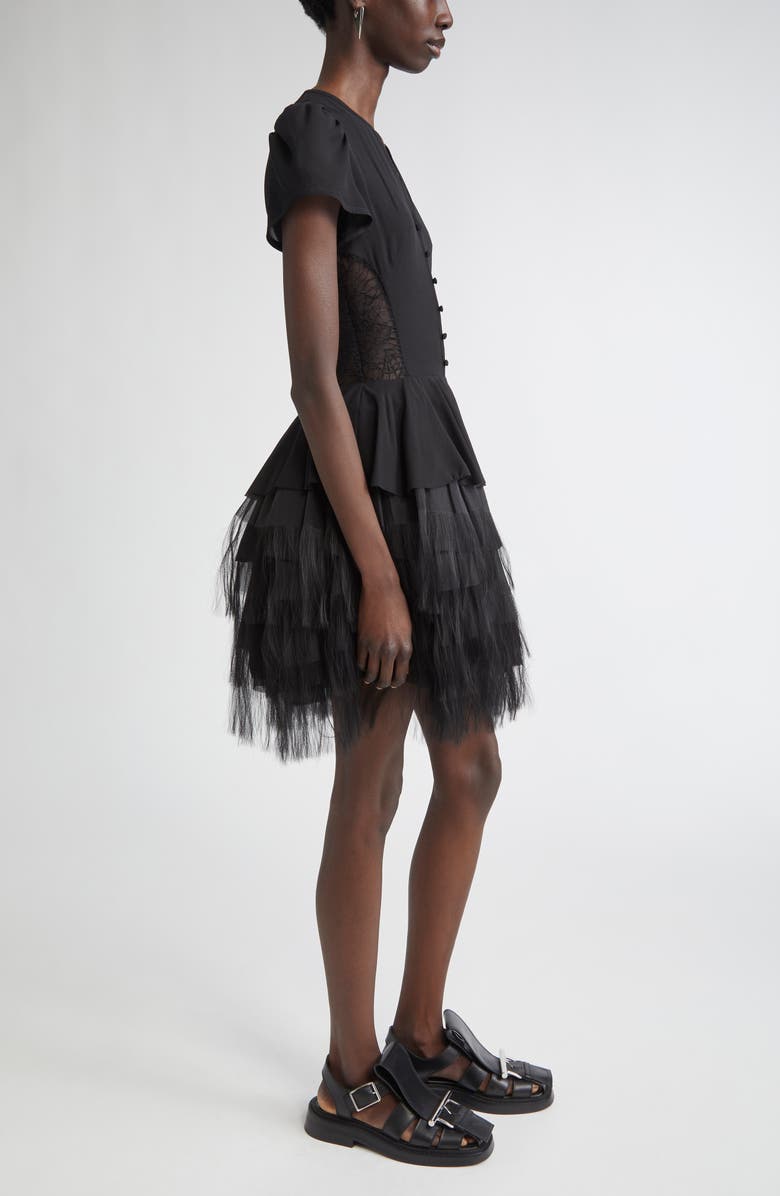 McQueen Lace & Fringe Dress, Alternate, color, Black