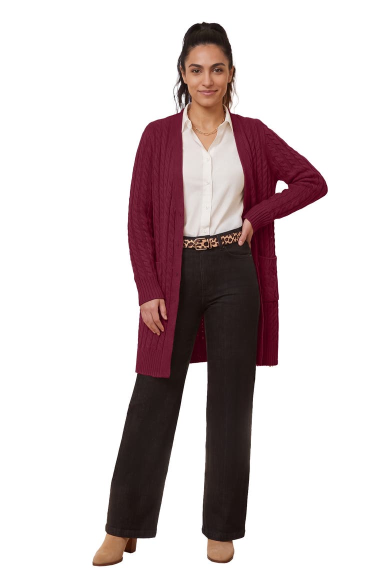 Cable Button Front Cardigan, Main, color, MERLOT