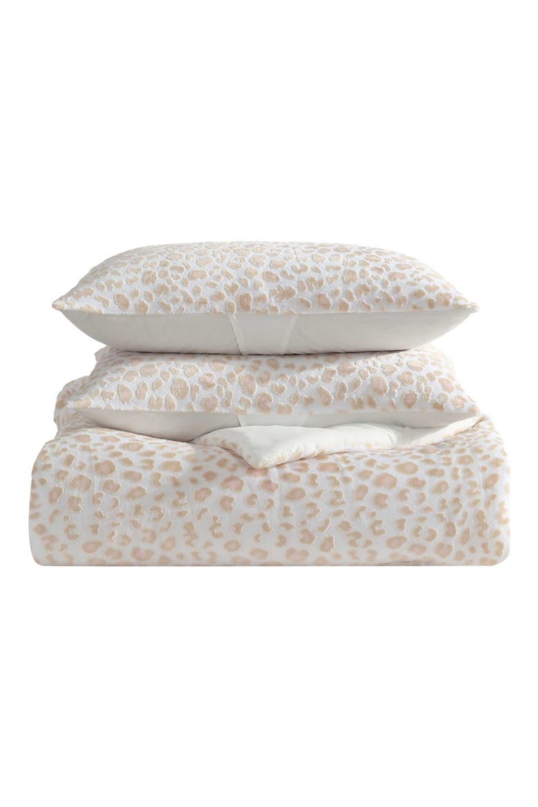 Leopard Print Burnout Velvet & Microfiber Comforter Set, Main, color, LIGHT BEIGE