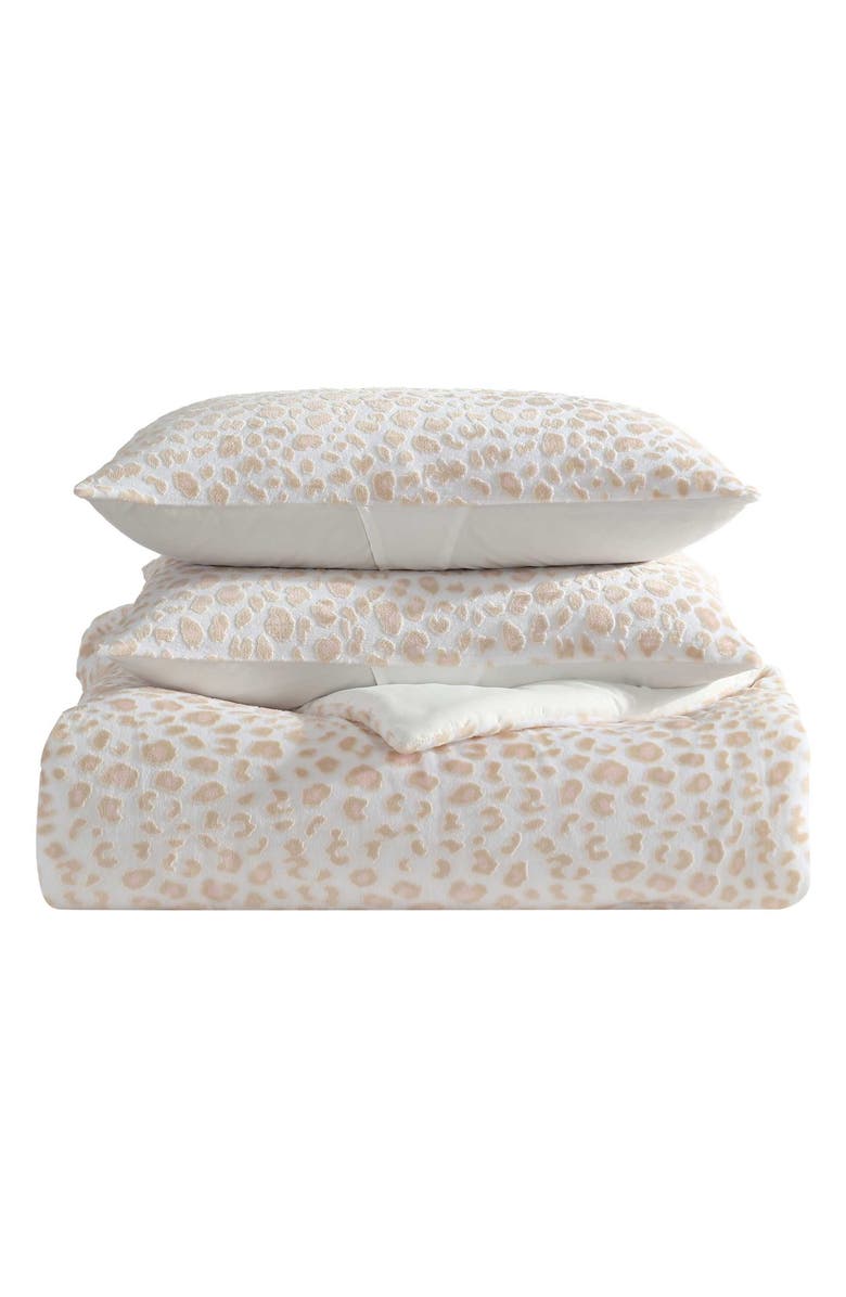 Betsey Johnson Leopard Print Burnout Velvet & Microfiber Comforter Set, Main, color, Light Beige