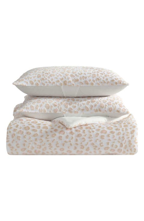 Leopard Print Burnout Velvet & Microfiber Comforter Set