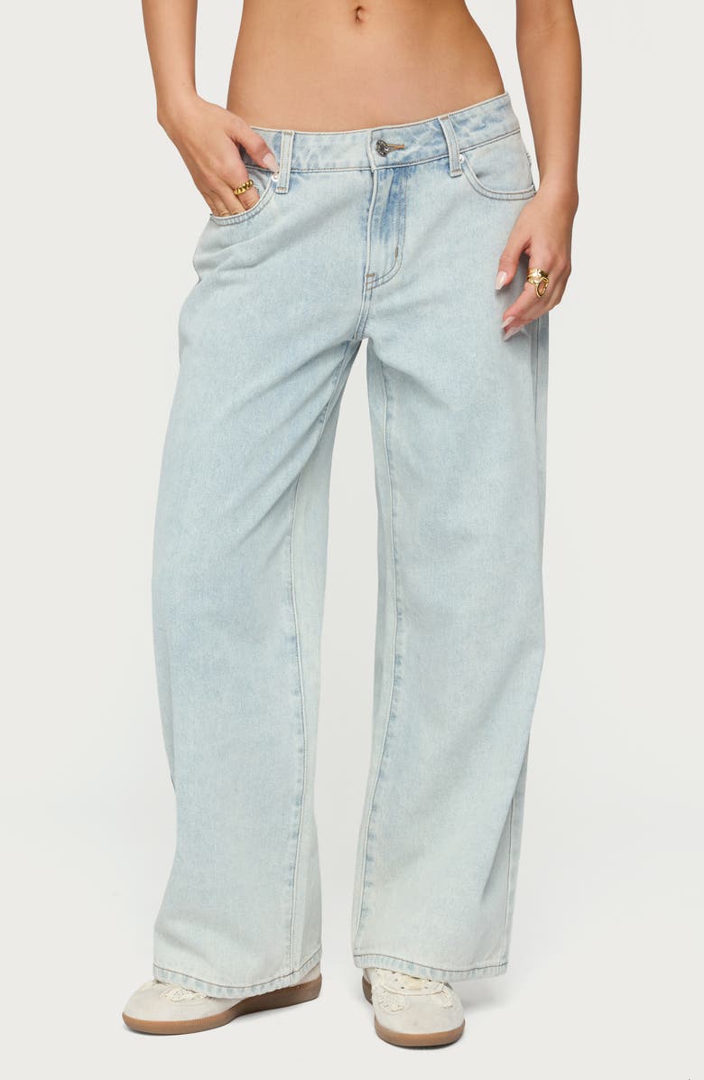 EDIKTED Bow Pocket Low Rise Wide Leg Jeans, Main, color, Light-Blue