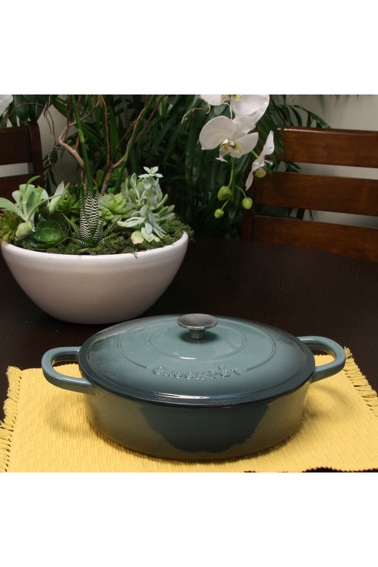 Enameled 5 Quart Cast Iron Round Braiser Pan with Self Basting Lid, Alternate, color, Grey