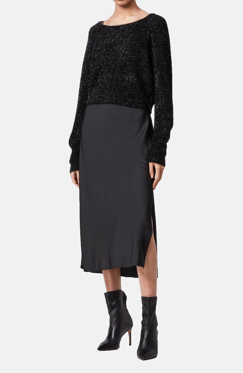 AllSaints Rosetta Tinsel Two Piece Sweater & Slipdress, Main, color,