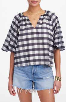 Madewell Gingham Bubble Sleeve Top