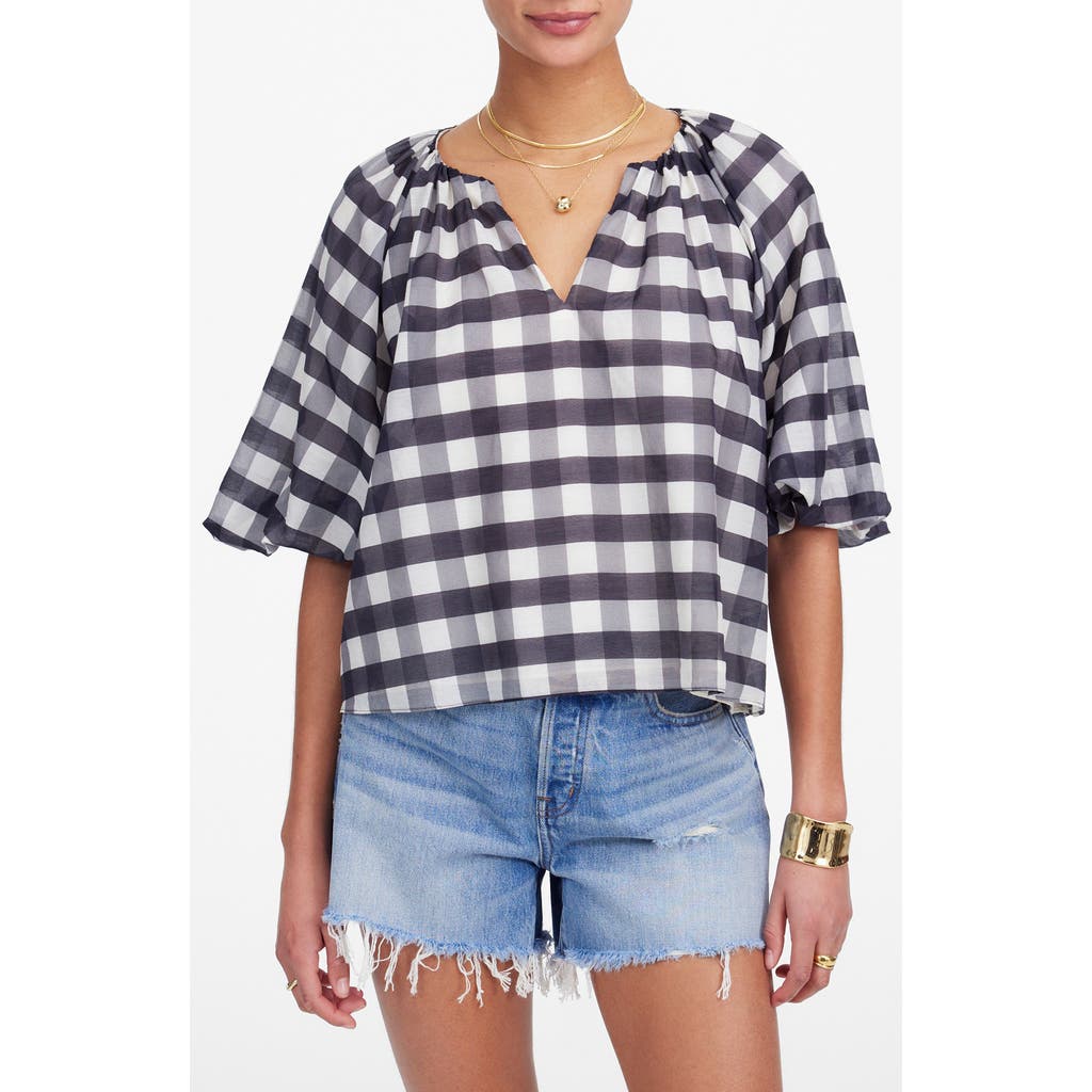 Madewell Gingham Bubble Sleeve Top In Black
