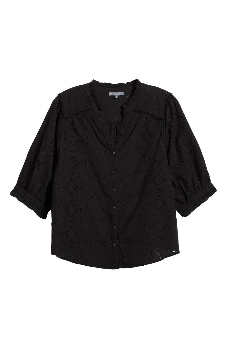 Wit & Wisdom Below Eyelet Lantern Sleeve Top, Alternate, color, Black