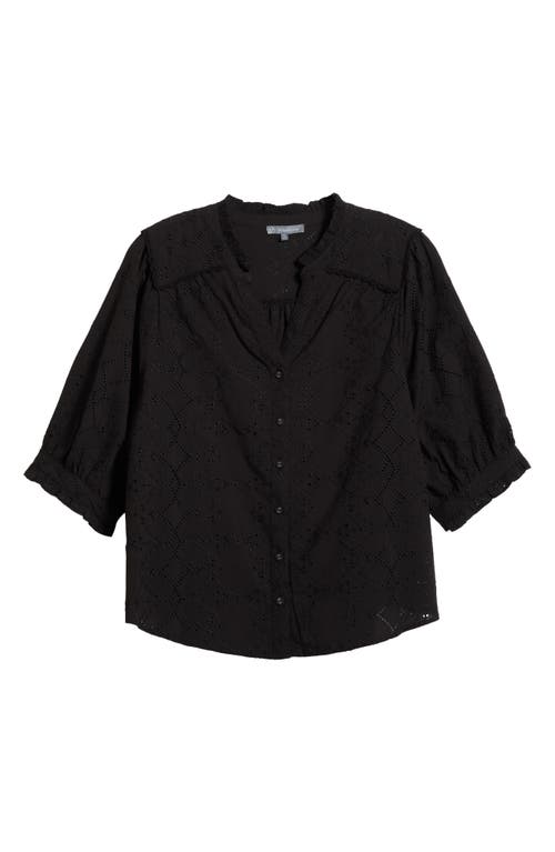 Wit & Wisdom Below Eyelet Lantern Sleeve Top In Black
