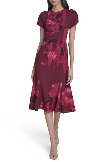 Calvin Klein Floral Sheath Midi Dress In Multi