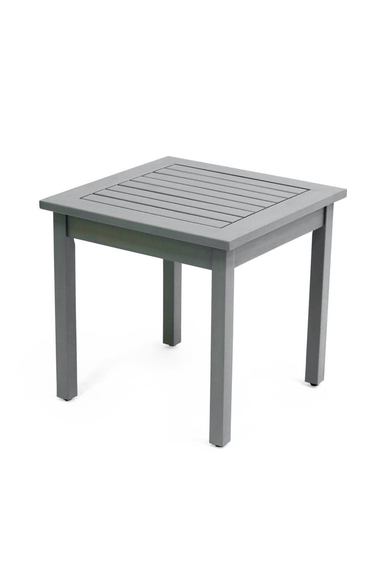Archer Modern Square Wood Outdoor Side Table, Slatted Patio Accent End Table for Porch Poolside, Main, color, Gray