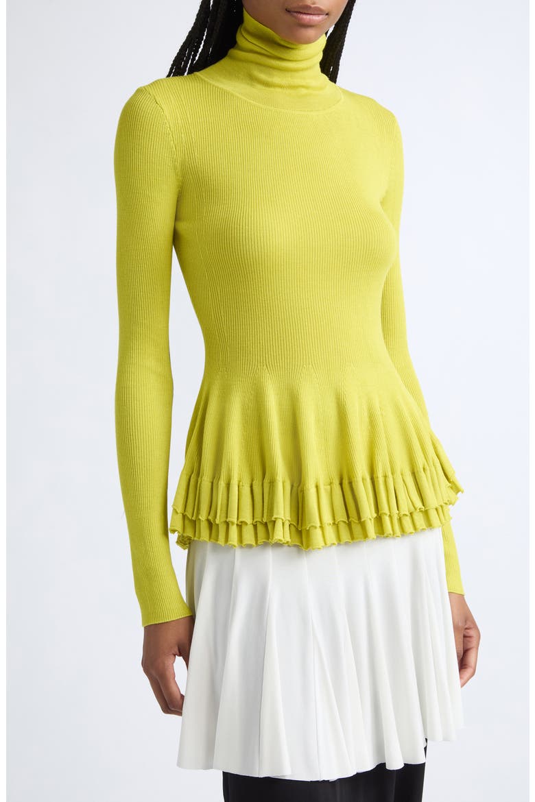 Merritt Merino Wool & Silk Peplum Turtleneck, Alternate, color, YELLOW