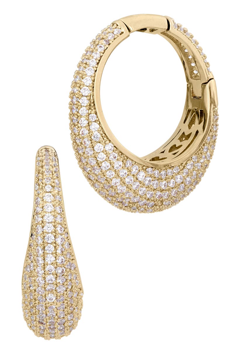 SAVVY CIE JEWELS Pavé Cubic Zirconia Graduated Hoop Earrings, Main, color, Yellow