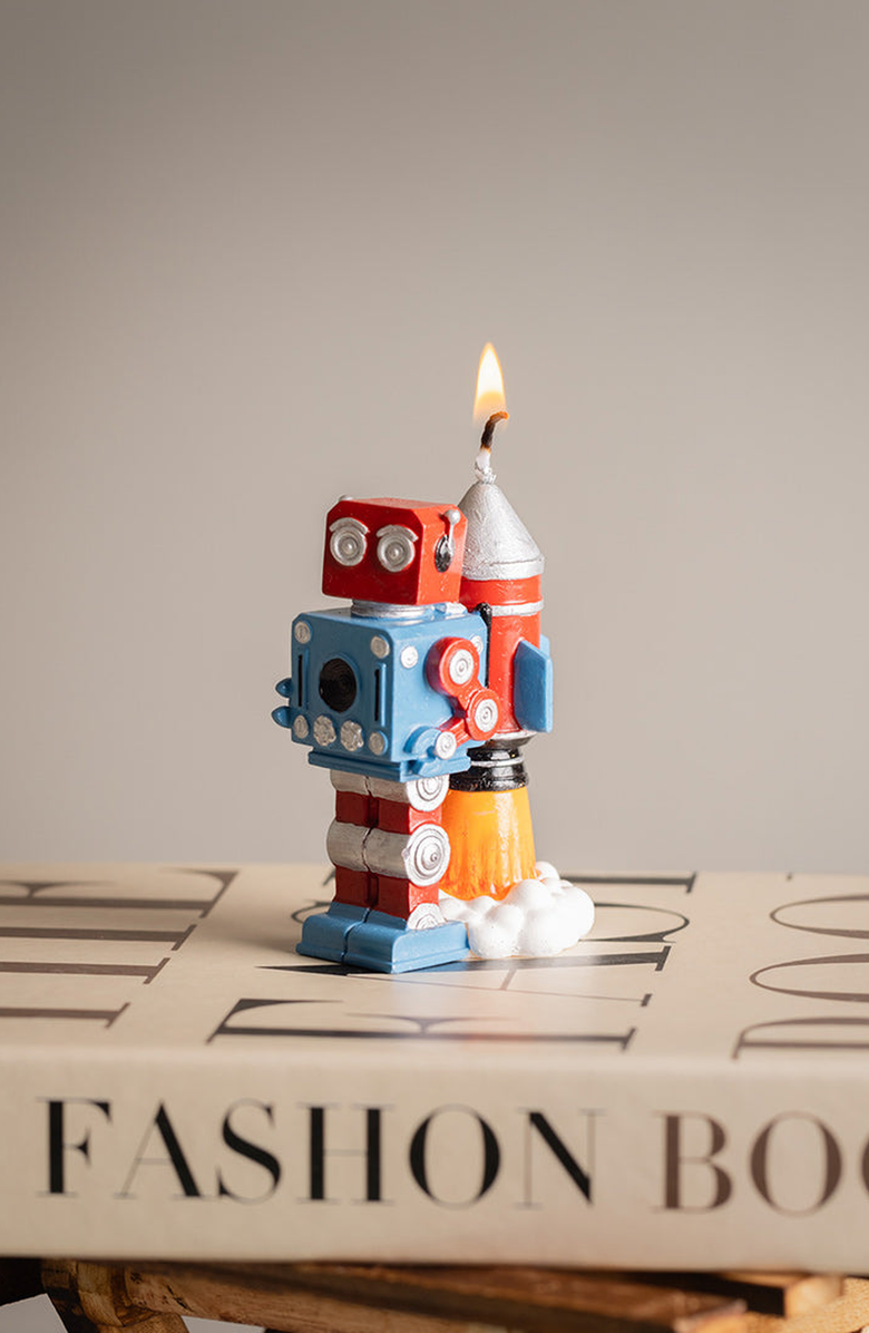 Southlake gifts Vintage Robot Birthday Candle, Alternate, color, Red / Blue / Silver