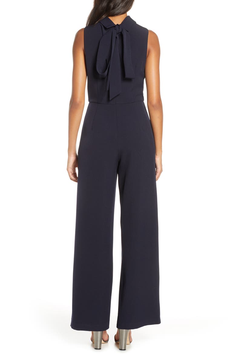 Mock Neck Wide Leg Jumpsuit, Alternate, color, NAVY