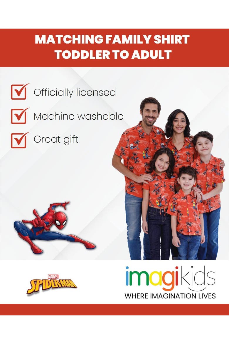 Spider-Man Button Front Hawaiian Shirt, Alternate, color, Spider Man Coral