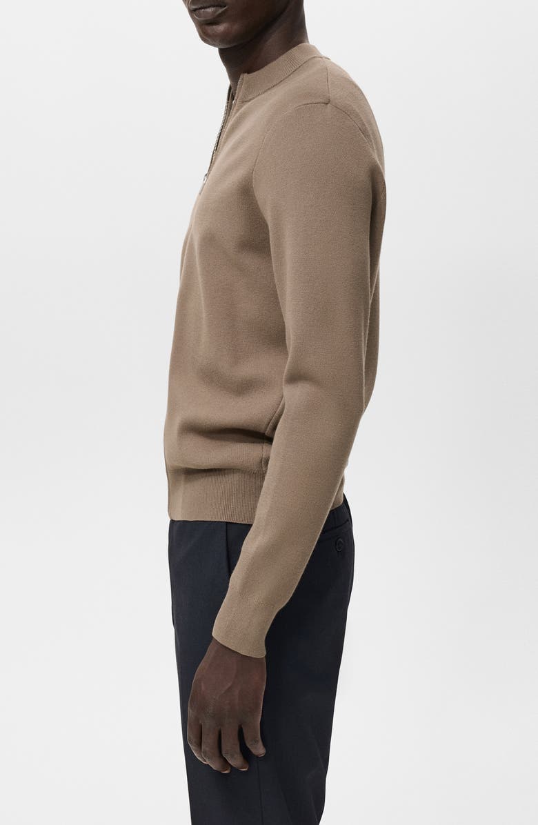 MANGO Crewneck Zip Cardigan, Alternate, color, Medium Brown