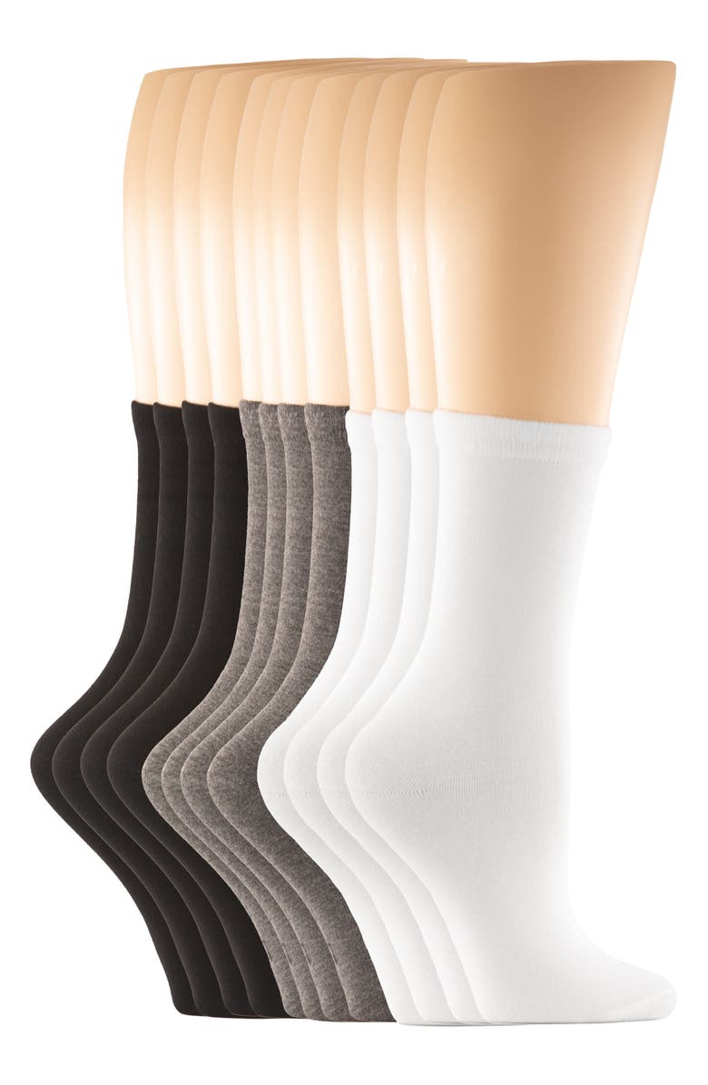 Felina Assorted 6-Pack Soft Crew Socks, Alternate, color, Black/ Grey/ White